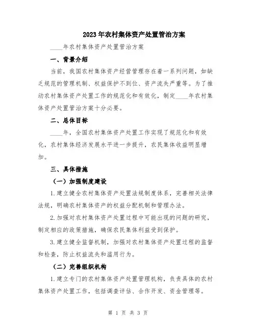 2023年农村集体资产处置管治方案