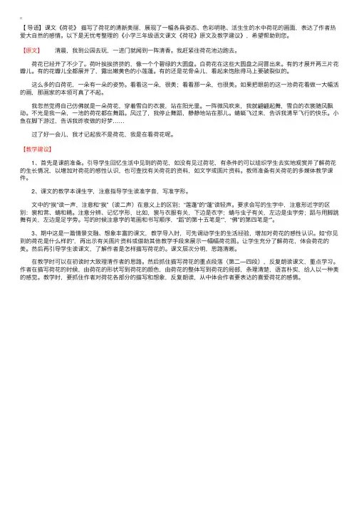 小学三年级语文课文《荷花》原文及教学建议