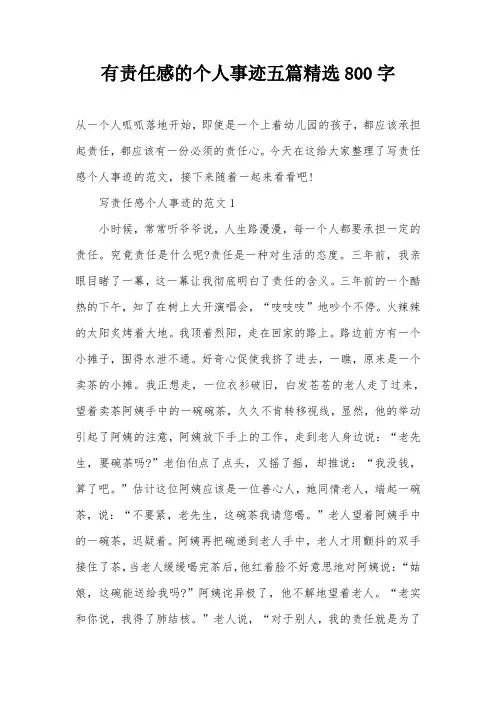 有责任感的个人事迹五篇精选800字
