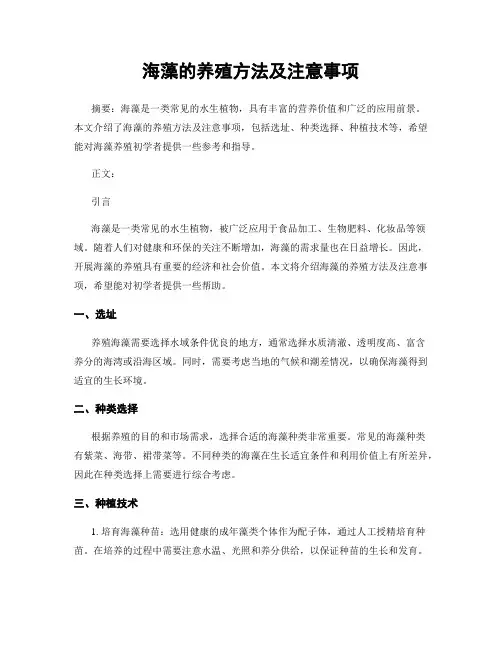 海藻的养殖方法及注意事项