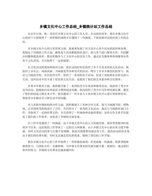 乡镇文化中心工作总结_乡镇统计站工作总结