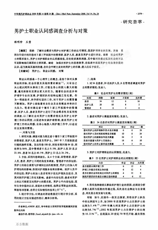 男护士职业认同感调查分析与对策