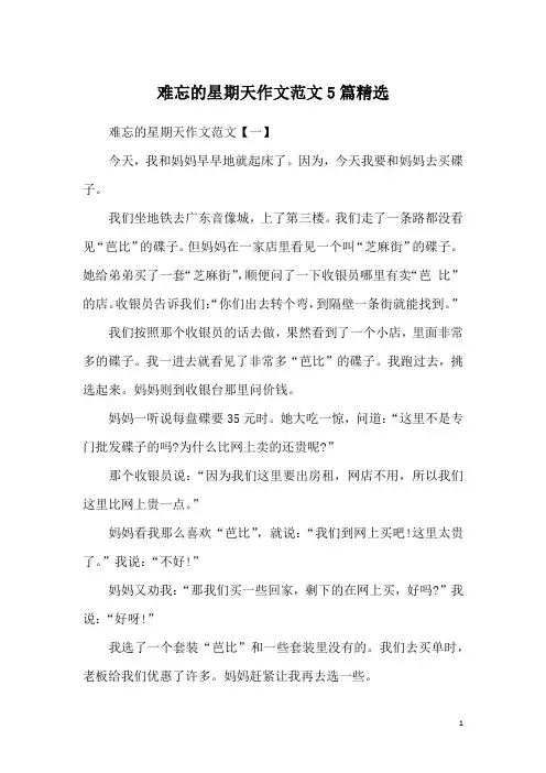 难忘的星期天作文范文5篇精选