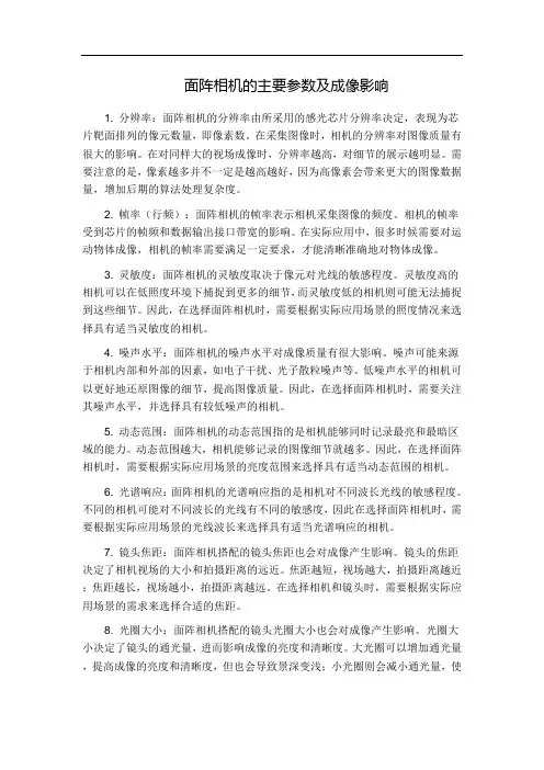 面阵相机的主要参数及成像影响