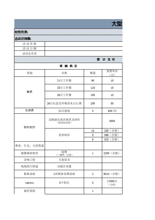 大型活动预算表