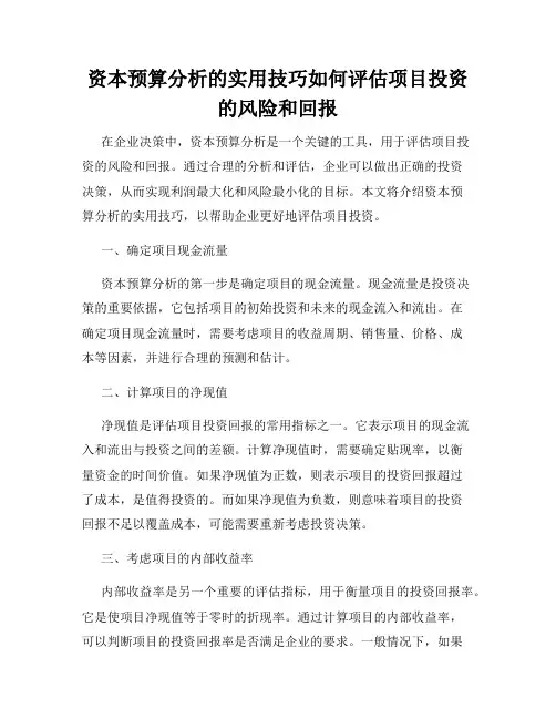 资本预算分析的实用技巧如何评估项目投资的风险和回报