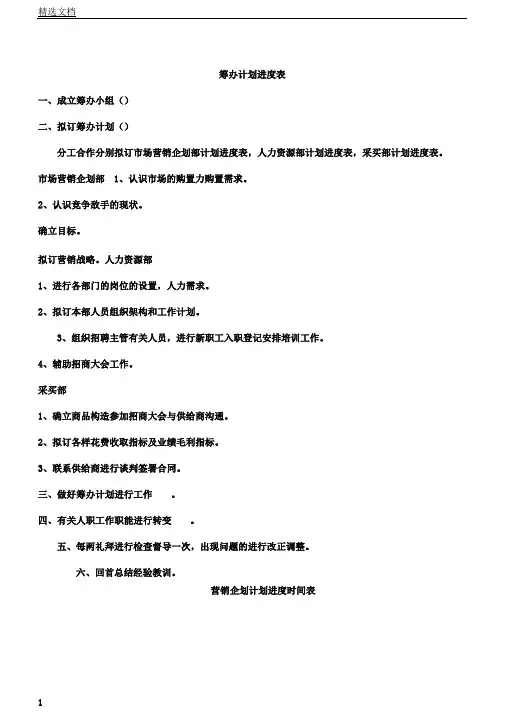 筹备计划进度表格