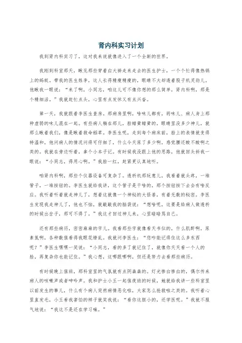 肾内科实习计划