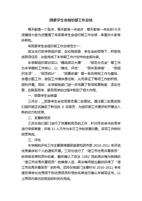 团委学生会组织部工作总结