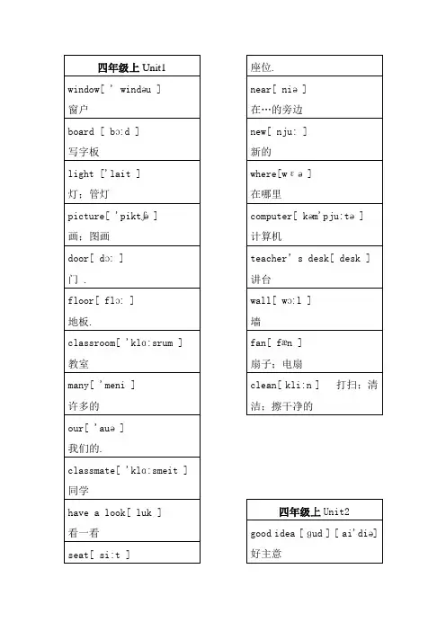 pep英语四年级单词表(带有音标表格形式)