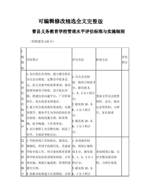 【2024版】义务教育学校管理水平评估标准与实施细则