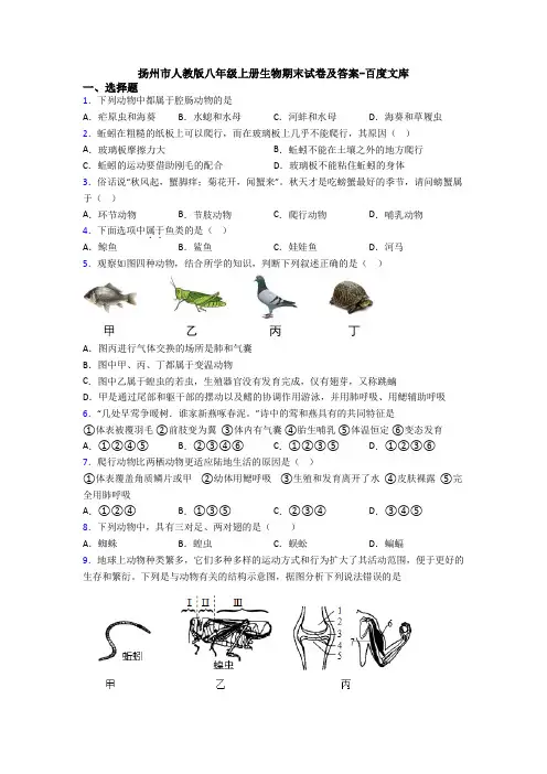 扬州市人教版八年级上册生物期末试卷及答案-百度文库