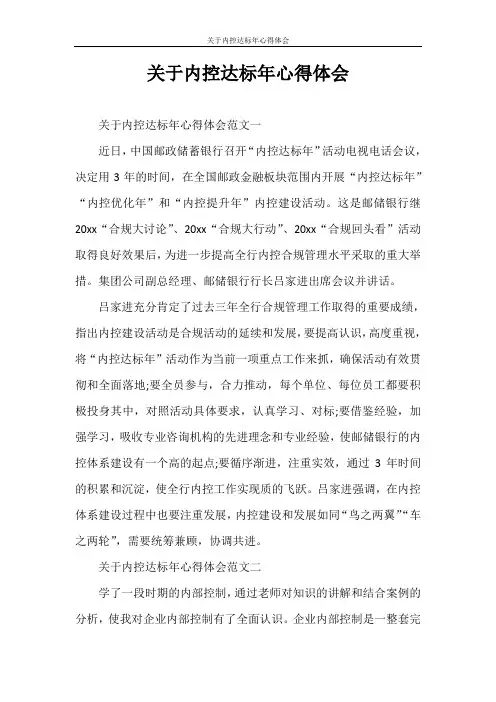 心得体会 关于内控达标年心得体会