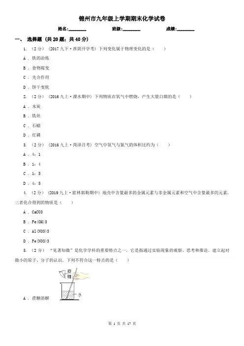 锦州市九年级上学期期末化学试卷