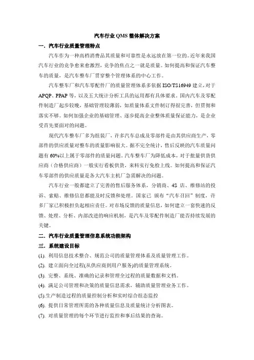 汽车行业QMS整体解决方案