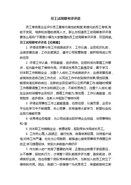 员工试用期考评评语