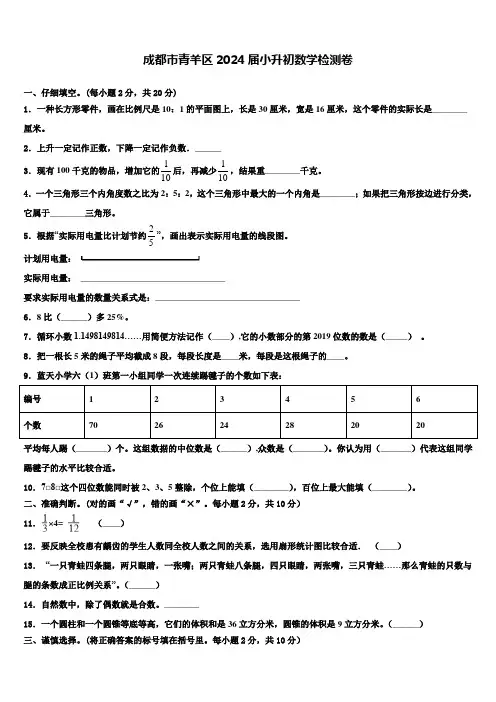 成都市青羊区2024届小升初数学检测卷含解析