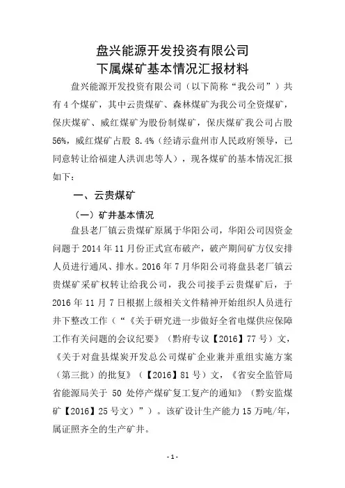 盘兴能源开发投资有限公司煤矿基本情况汇报材料--20180614修改