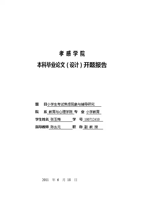 开题报告 考试焦虑
