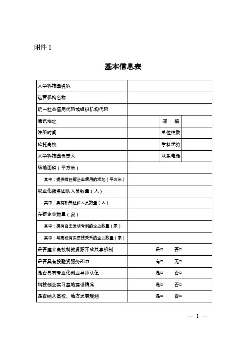 国家大学科技园认定基本信息表