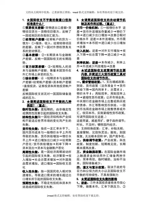 国际金融简答与论述重点整理版