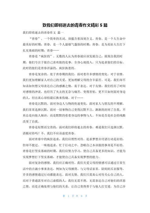 致我们即将逝去的青春作文精彩5篇