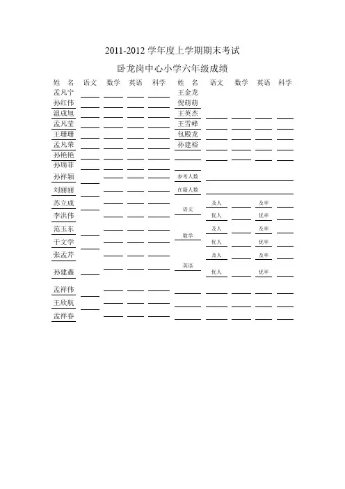 期末成绩空白表