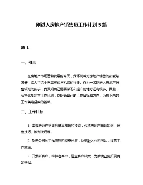 刚进入房地产销售员工作计划5篇