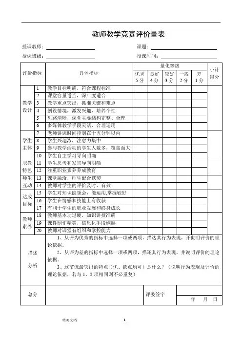 讲课评分细则表
