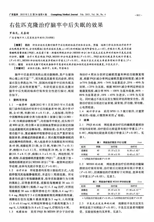 右佐匹克隆治疗脑卒中后失眠的效果
