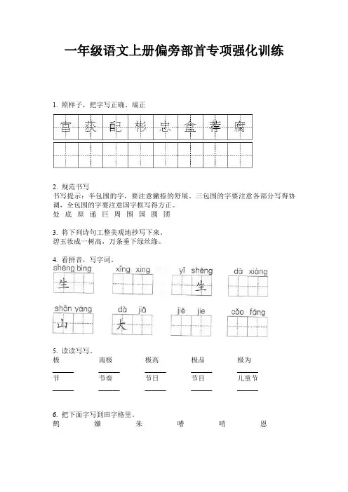 一年级语文上册偏旁部首专项强化训练