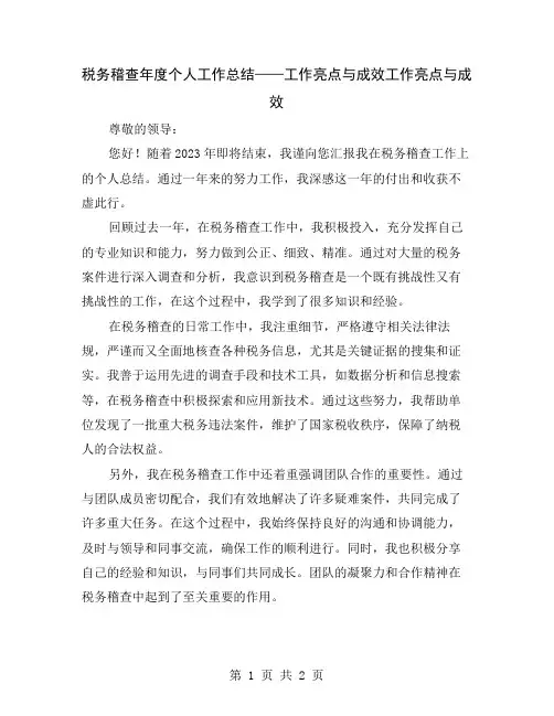 税务稽查年度个人工作总结——工作亮点与成效