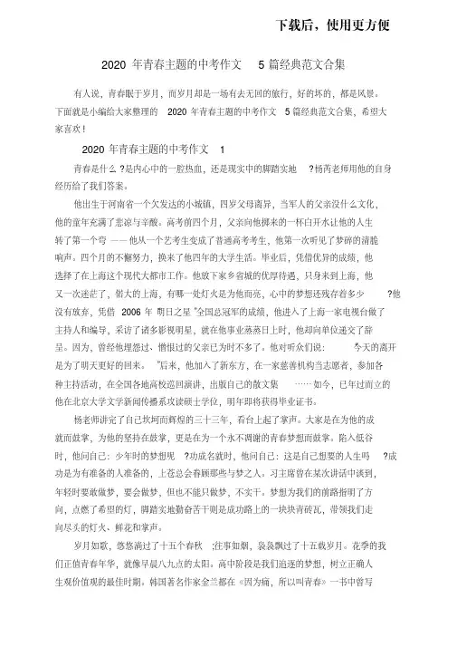 。2020年青春主题的中考作文5篇经典范文合集