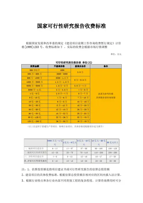 国家发改委规定的可行性分析报告收费标准
