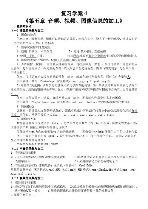 高一信息技术《第五章 音频、视频、图像信息的加工》学案