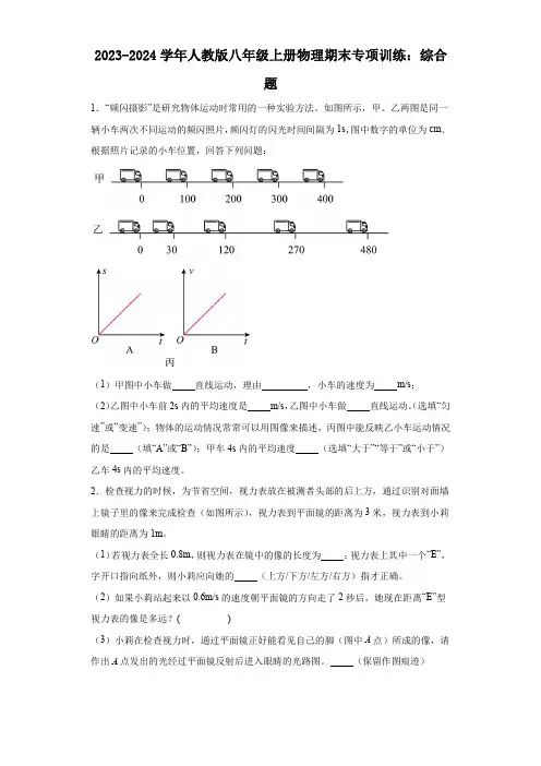 2023-2024学年人教版八年级上册物理期末专项训练：综合题(含答案)