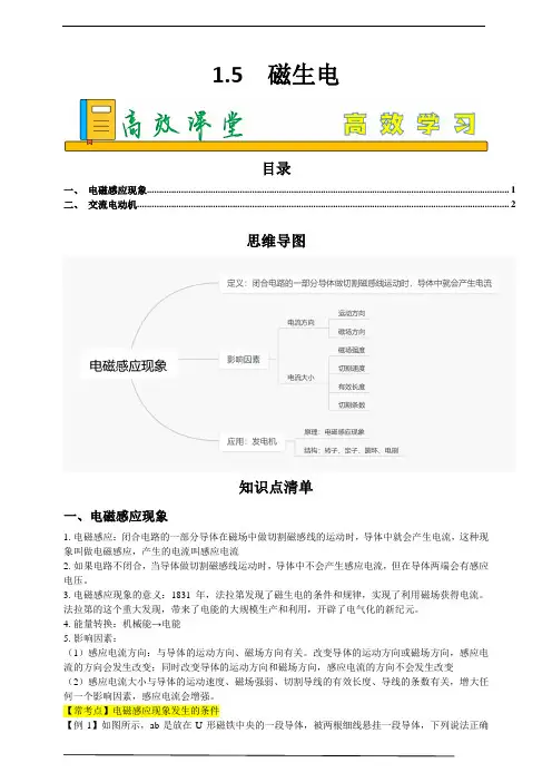 1.5  磁生电(解析版)高效课堂八年级下册科学2023-2024学年八年级下册同步练习