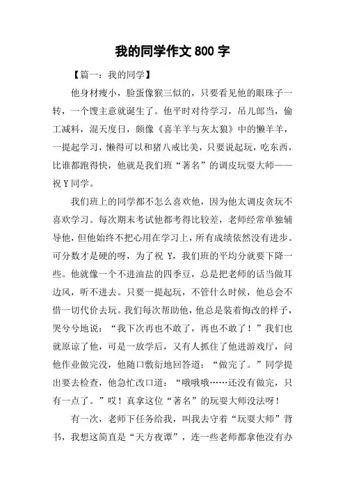 我的同学作文800字