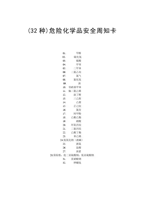 (32种)危险化学品安全周知卡