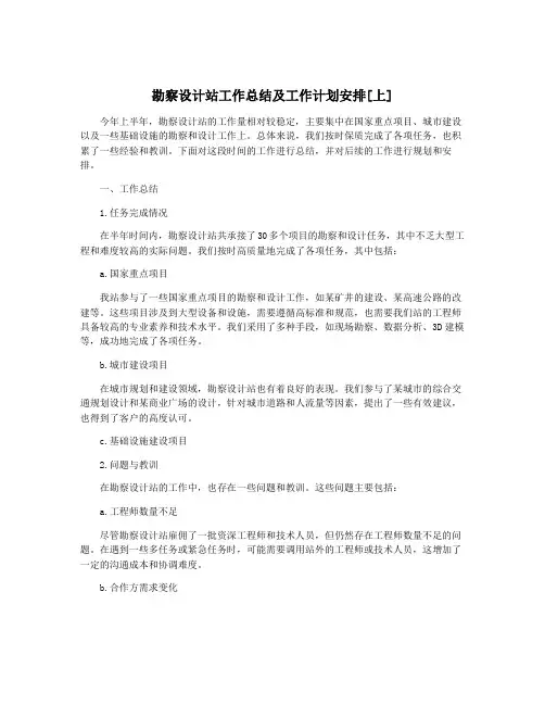 勘察设计站工作总结及工作计划安排[上]
