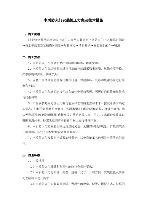 62.木质防火门安装施工方案及技术措施