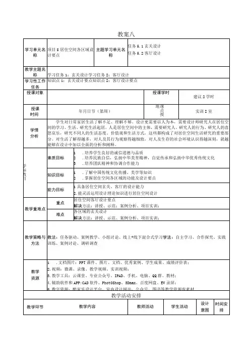 居住空间设计项目式 微课版蔡丽芬第2版教案 项目5 居住空间各区域设计要点