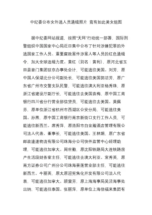 中纪委公布女外逃人员通缉照片 竟有如此美女组图