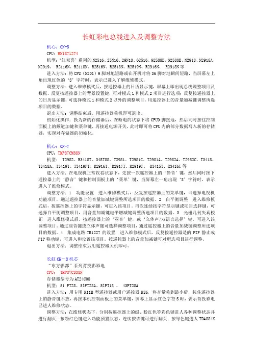 长虹彩电总线进入及调整方法汇总