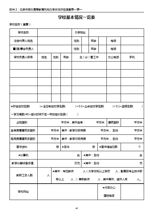 学校基本情况一览表
