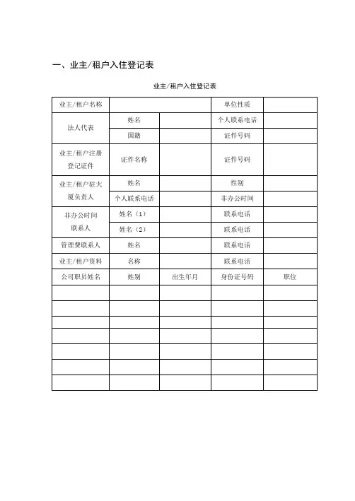 物业公司业主信息表