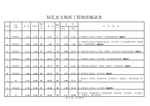 钻孔水文地质 工程地质编录成果表