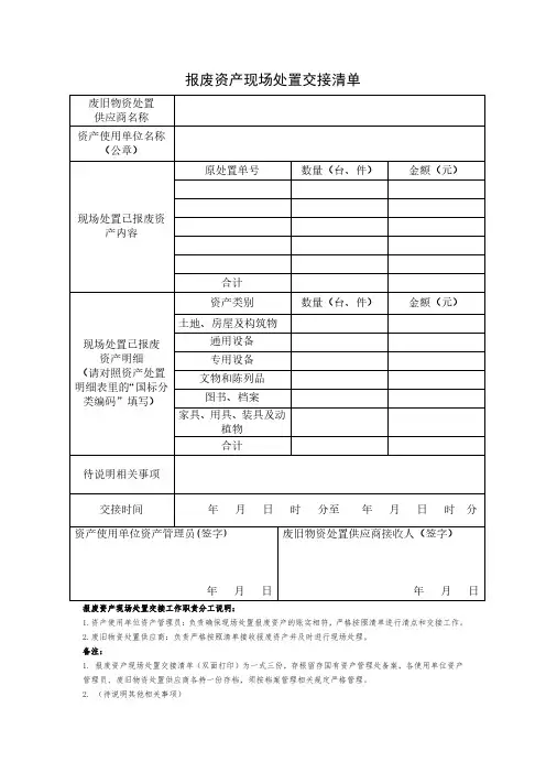 报废资产现场处置交接清单模板