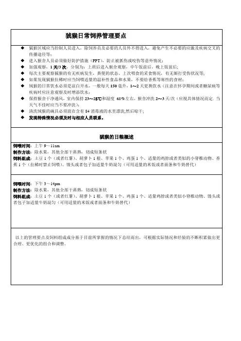 狨猴饲养管理要点文档