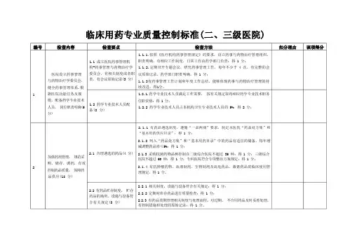 临床用药专业质量控制标准(二、三级医院)